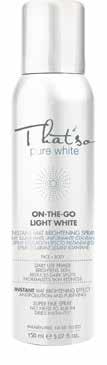 ON THE GO LIGHT WHITE LOTION THAT EVENS OUT AND REVITALISES SKIN COLOUR WITH CONSTANT EXPOSURE TO UV RAYS, POLLUTION AND AIR CONDITIONING, THE SKIN LOSES ITS ABILITY TO REFLECT LIGHT AND BECOME DULL