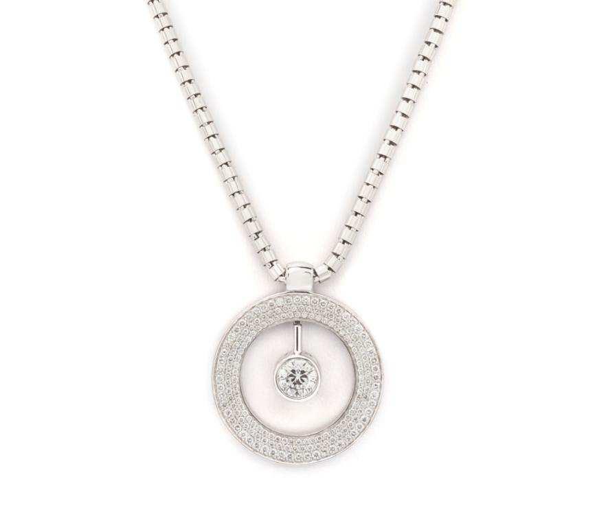 Roberto Coin Lot 493 An 18 Karat White Gold and Diamond Cento "O" Pendant, Roberto Coin, consisting of a round Cento cut diamond weighing approximately 1.