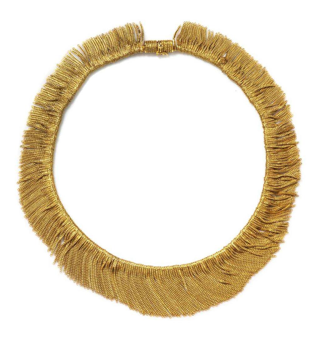Lot 155 An 18 Karat Yellow Gold Fringe Necklace, Bulgari, consisting of a central chain base
