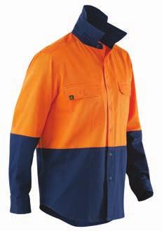 Hi-Vis Spliced Long Sleeve Drill Shirt (E1300S) Sun shield collar. Internal chest pockets with pen partition. Spliced front and back. Hanger loop and extra length in tail.