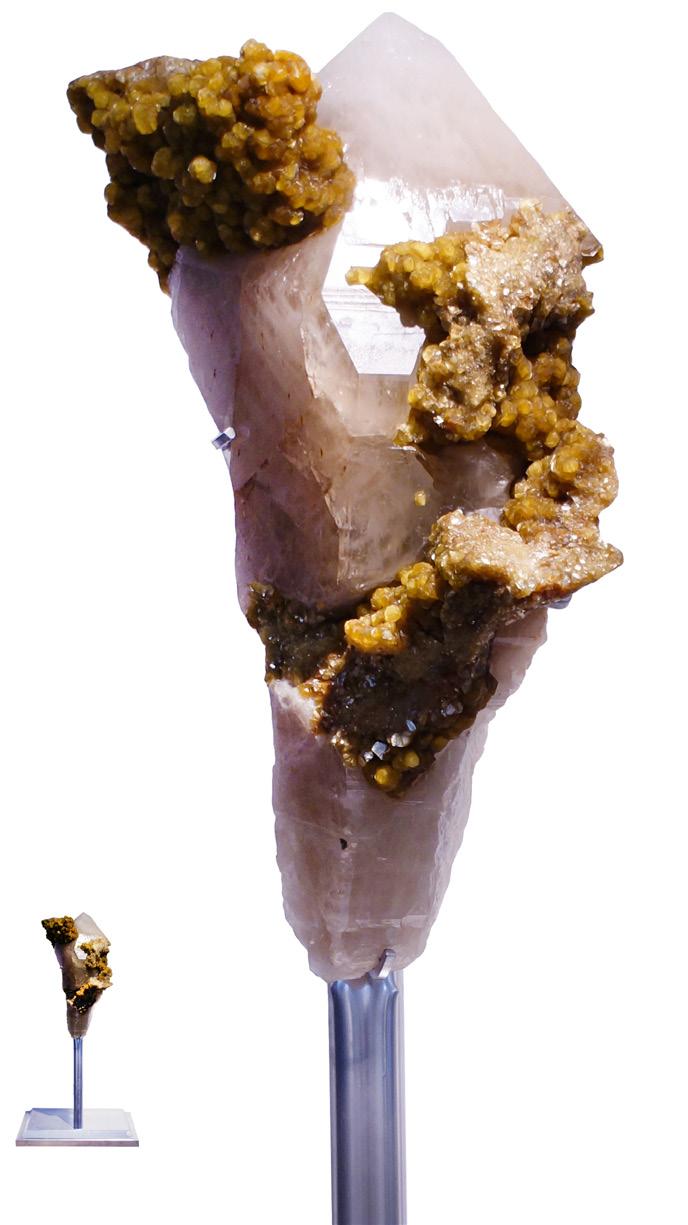 WHITE QUARTZ POINT WITH LEPIDOLITE This amazing piece of ian white crystal quartz with yellow lepidolite seemingly growing out of it, is a one-of-a-kind gem.