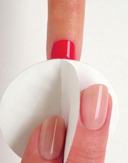 Remove any existing nail color from the natural nail using an acetone-based polish remover (OFFLY FAST Moisturizing Remover) and