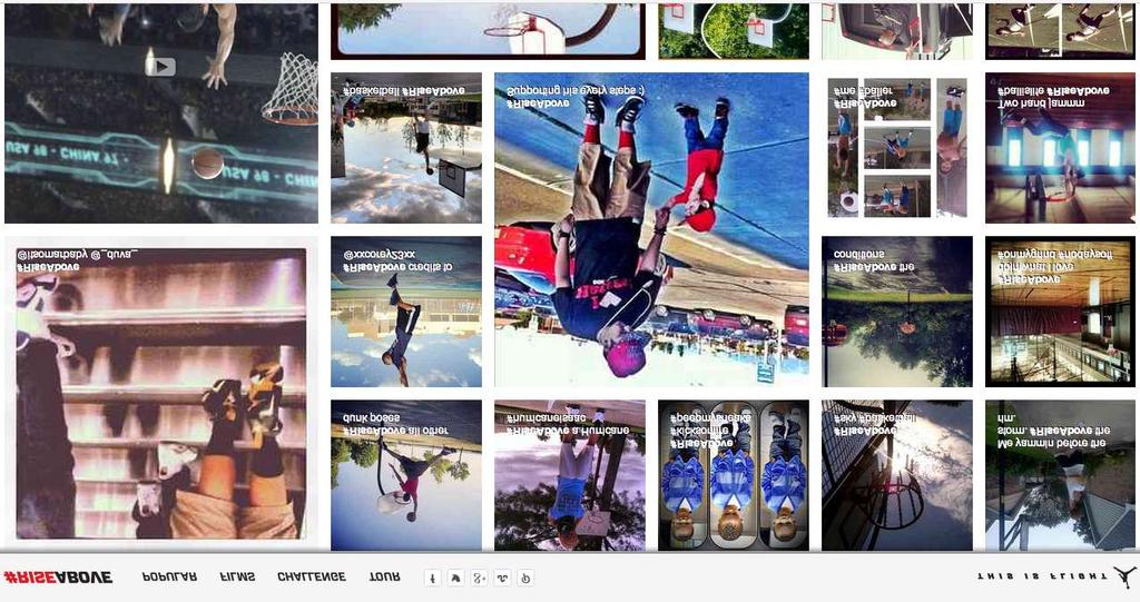 Nike #RiseAbove campaign Instagram contest from the Jordan brand showcasing global submissions of people rising above