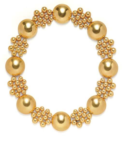 316 316 18kt Gold Necklace, France, composed of large spherical links, 110.0 dwt, lg. 20 1/2 in., hallmarks and maker s mark.