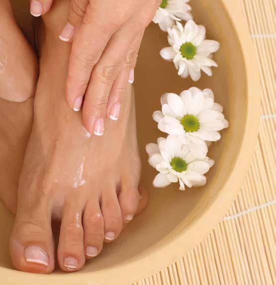 HAND & FOOT TREATMENTS File & Polish 10 Spa Manicure (50 mins) 20 This indulgent treatment includes hand exfoliation and a relaxing hand and arm massage, leaving you with beautiful soft hands.
