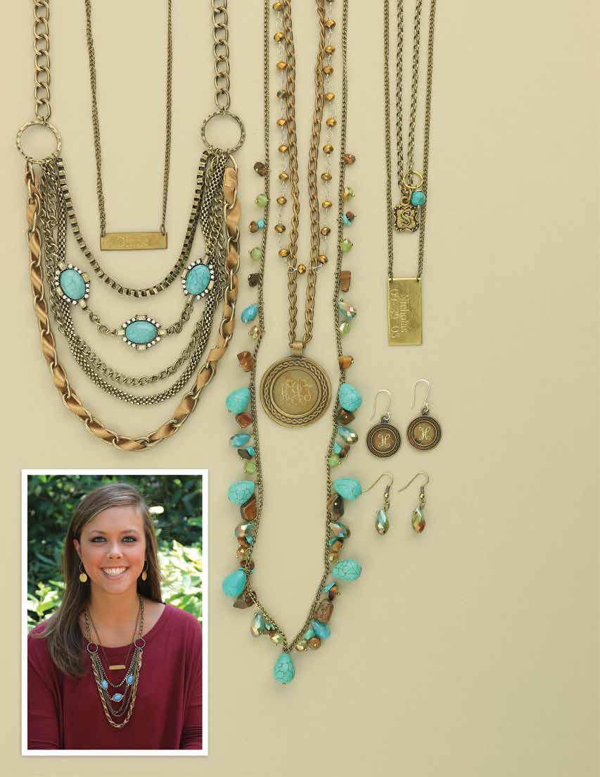 A. B. D. C. a. JN0744 $46 As Good As Gold Necklace. This turquoise accented multi layered goldtone chain bib style necklace is absolutely stunning.
