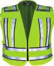 hook and loop fasteners at the zipper, shoulder, and side seams are designed to release from the wearer in the event of a struggle or other entanglement High visibility fluorescent yellow background