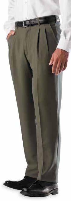 20 navy 33 charcoal 62 khaki 00 WHIte 390, 395 409 executive PantS Tailored pleats and sharp crease for professionalism 100% microfiber polyester Sizes: 30-34 in 1" increments; 36-54 in 2" increments.