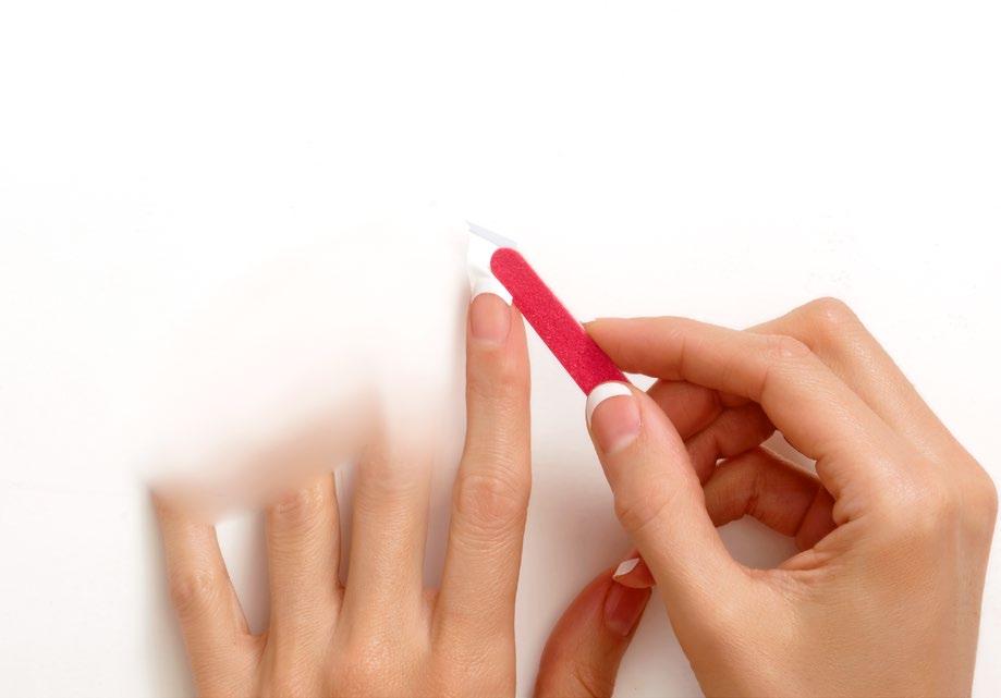 NAIL & GENTLY STRETCH TO FIT GENTLY FILE EXCESS OR