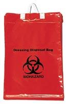 Specialty Medical Bags UFDD1114 Dressing Disposal Bags 11 W x 14 H red biohazard dressing disposal bag is packed 50 bags to a dispenser clip. All bags are perforated for easy removal from the clip.