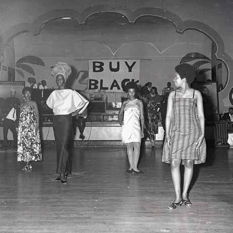 Garvey Day at Renaissance Casino Ballroom, c. 1966. Pat Bardonelle on the Apollo Theatre Stage during a performance by the Grandassa models and AJASS Repertory Theatre.