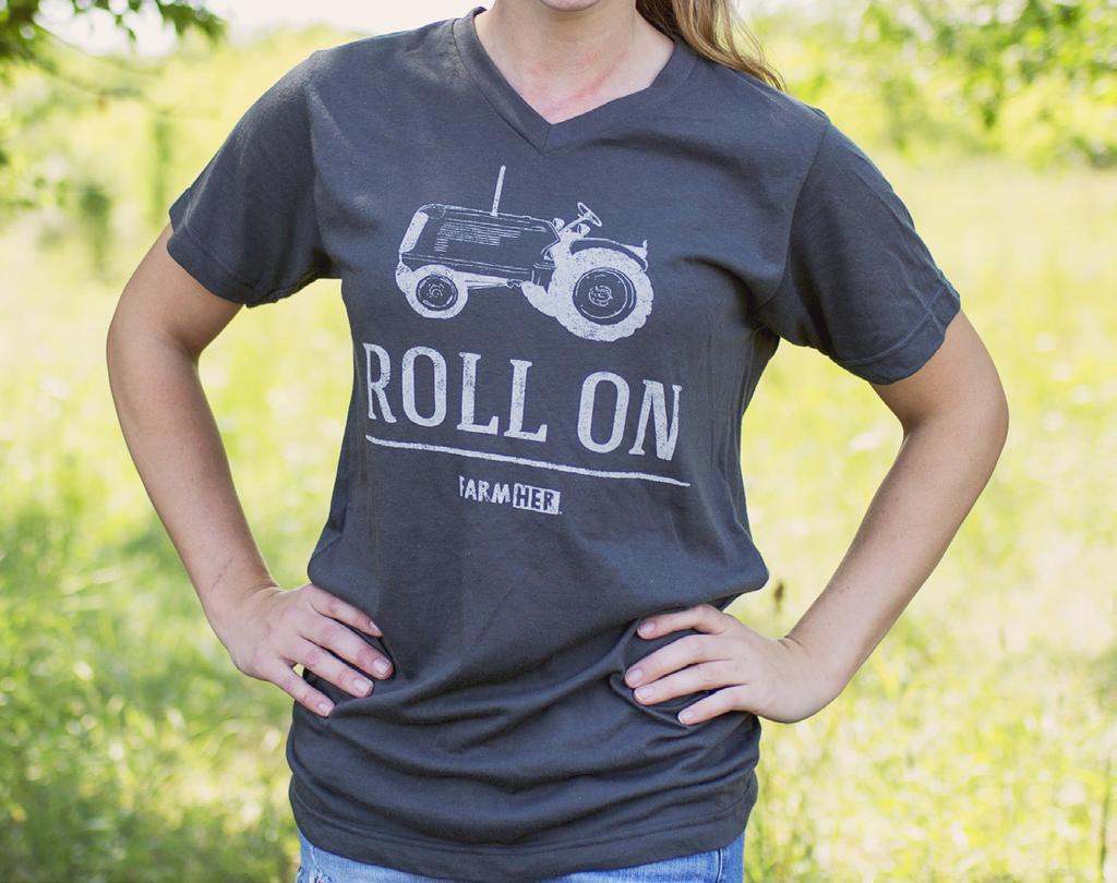 138TS FarmHer Roll On T-Shirt Wholesale Price: $12 USD; $14USD for XXL Imprint reads: Roll On Color: Charcoal These roomy preshrunk