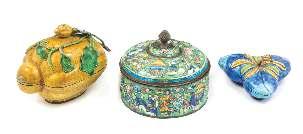 Property from a Canadian Collection 521 520* A Pair of Chinese Export Canton Enamel Covered Bowls each with a domed lid with a central circular handle, the body raised on a straight foot,