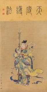 689* An Ink and Color Painting on Silk 18TH/19TH CENTURY the rectangular panel depicting a garden scene with a Qing Dynasty oicial seated in a pavilion with his wife standing