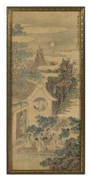 -1767) Immortal ink and color on silk scroll signed Jin Tingbiao, three artist s seals 28 x 14 1/2 inches (image).
