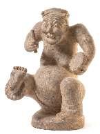 May Weber Ethnographic Collection $1,000-2,000 37* A Red Pottery Figure of a Drummer HAN DYNASTY the igure depicting seated with one leg raised, bearing a drum in the left hand and a drum stick in