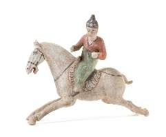 Greiner Trust, Rockford, Illinois $300-500 61* A Painted Pottery Equestrian Figure depicting a lady dressed in long robes riding on a running horse.
