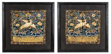 Greiner Trust, Rockford, Illinois $700-900 428* A Pair of Chinese Embroidered Silk Rank Badges of Silver Pheasants 18TH/19TH CENTURY each worked in multi-color threads showing a central pheasant