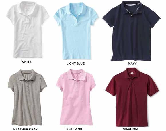 TOPS: - Boys & Girls, K-8 except where noted Polo shirts only, no cap sleeves K-3 Only No Teal, Turquoise, Royal Blue, Fuchsia, Hot Pink, Red or Black.