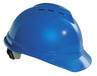 Glaregard under the brim reduces reflective glare. Lateral contours above the ear for easy integration of hearing protection. Polyethylene shell with 4-point Fas-Trac ratcheting suspension.