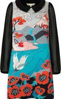 DESCRIPTION: Japanese crane printed shift dress COLOURS: Multi SLEEVE: Long sleeved LENGTH: 95cm FIT: Semi fitted NECK