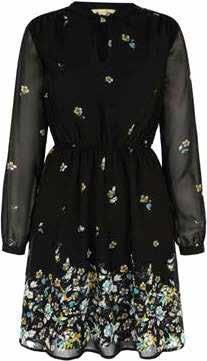 Polyester STYLE: UBAD94 DESCRIPTION: Ella floral tea dress with tie detailing COLOURS: Black SLEEVE: Long Sleeves