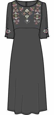 knit/ suede 100% Acrylic LINING:No STYLE: YADD26 DESCRIPTION: Embroidered midi dress COLOURS:Slate SLEEVE: 3/4