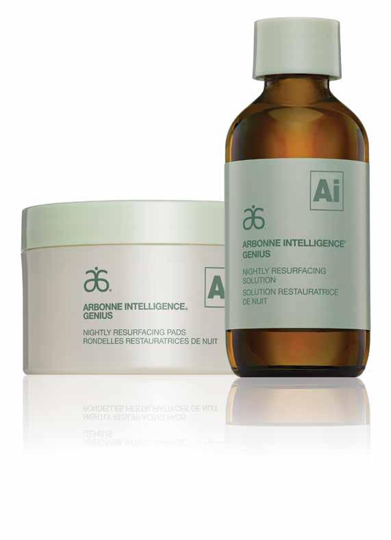 Arbonne Intelligence Genius Nightly Resurfacing Pads & Solution Our nightly skin resurfacing pads with a fresh pour active solution deliver the ingredients in their most active form to remove the