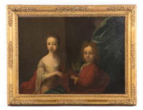 PAINTINGS & PRINTS LOT 1600 1611 1613 1616 British School, 18th c Girl with Brother, oil Double Portrait of a Girl with Her Brother Holding a Bunch of Grapes, oil on canvas,