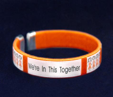 Features two charms, an orange ribbon charm and a heart charm that says, Together We Can Make A Difference.