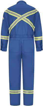 PREMIUM COVERALL WITH REFLECTIVE TRIM 1 cnbt - Men s (Reg) 38-60. (Long) 0-60. Two-way concealed Nomex taped brass break-away zipper, concealed snap at top of zipper and at neck.