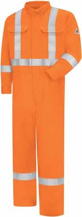 ULTRA SOFT COVERALL WITH CSA REFLECTIVE TRIM CTBA - Men s (Reg) 38-58. (Long) -58. Mandarin, stand-up, two-way safety collar. Deep pleated action-back.