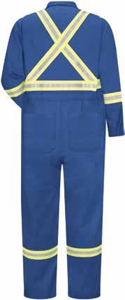 ULTRA SOFT COVERALL WITH CSA REFLECTIVE TRIM CTBB - Men s (Reg) 38-58. (Long) -58. Mandarin, stand-up, two-way safety collar. Deep pleated action-back.