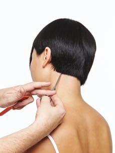 The back nape area is longer and heavier than the opposite side and does not connect to the