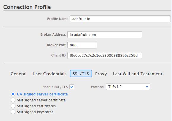 Select CA signed server certificate and for Protocol, try TLSv1.