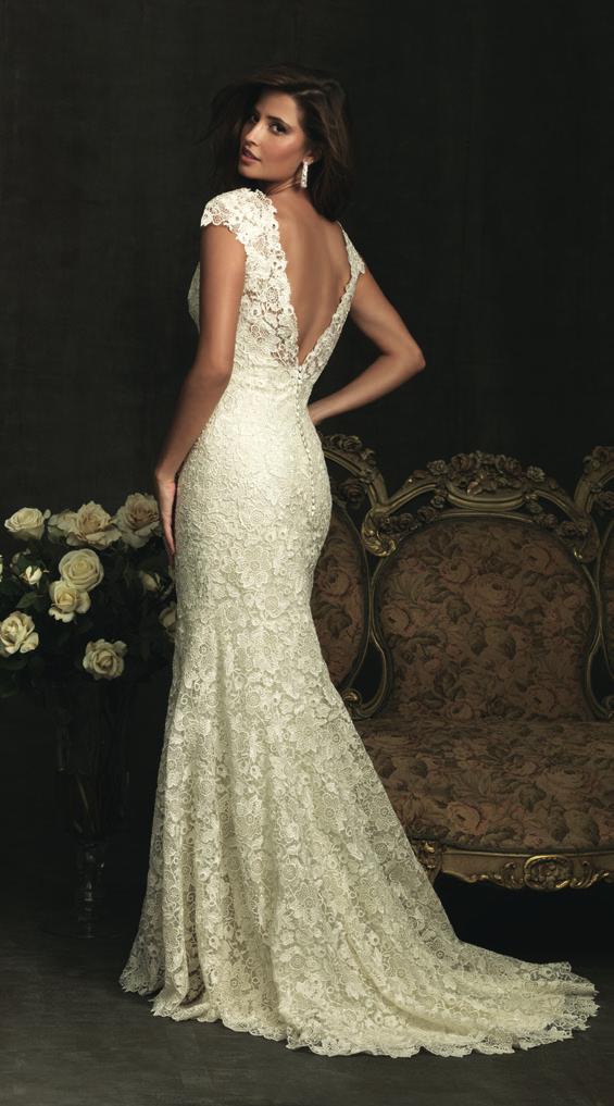 This gown is a two-piece dress with a charmeuse slip beneath the lace