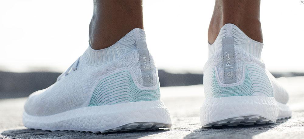 Adidas In collaboration with environmental group Parley for the Oceans, Adidas unveiled the first mass-produced running shoe with an upper made of 95% recycled ocean plastic.