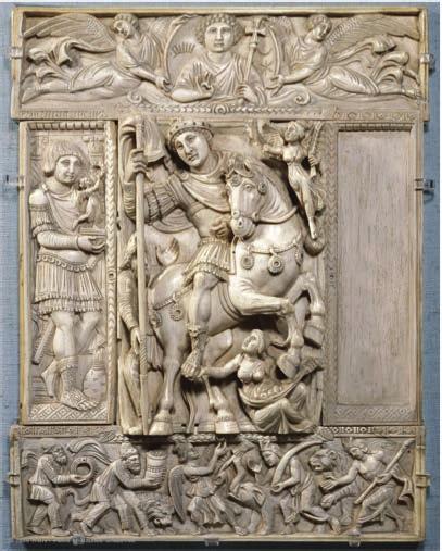 A carved relief is a kind of sculpture that protrudes (sticks out) from the surface behind it.