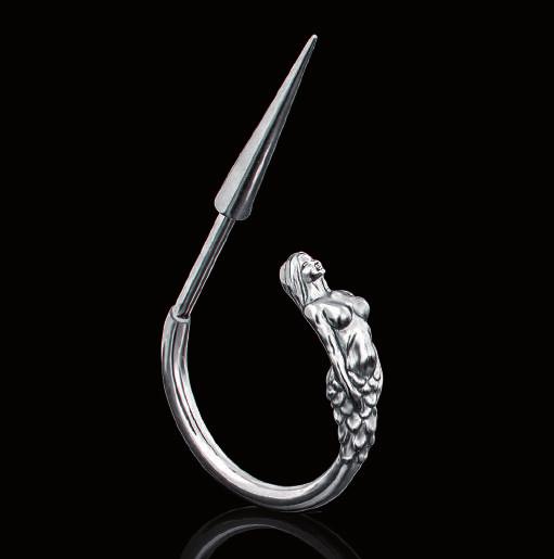 Sea Siren Earring Sleeper Hoop Stainless Steel (surgical 316L) Mermaid shoulder width: 4 mm Mermaid head width: 2 mm Spike length: 16 mm up.