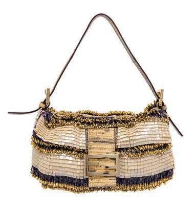 $250-350 278* A Fendi Sequined and Beaded Handbag, with reptile skin detailing on the adjustable single shoulder strap