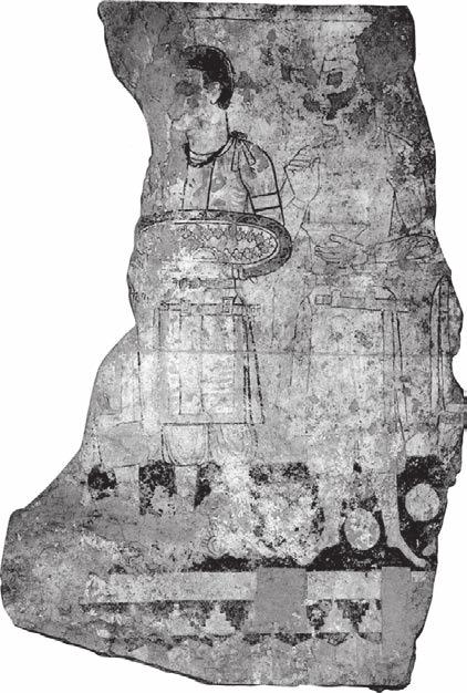 CHANGE OF SUSPENSION SYSTEMS OF DAGGERS AND SWORDS IN EASTERN EURASIA Fig. 4: Donors in a wall painting from Pendzhikent.