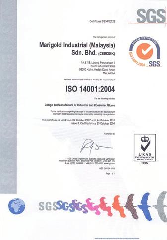 gloves has earned ISO 14001 certification Plant also won