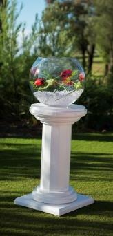 clear or black acrylic ice with selection of silk blooms or large cylinder vases with acrylic ice and