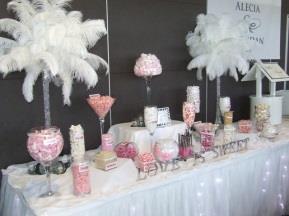 tongs, organza bags, skirted table and coloured border based on 100grams of lollies per person $4.