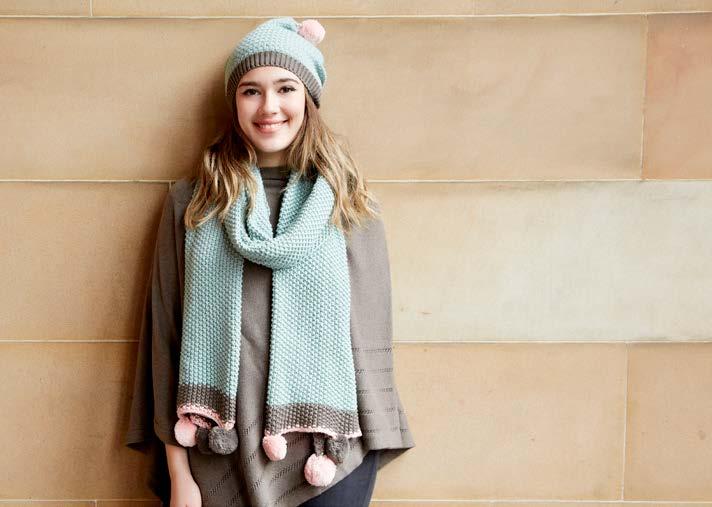 Soft, comfy cotton knitted hats and scarves in three gorgeous colour combinations.