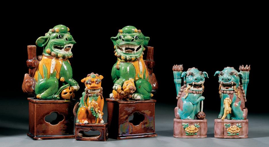stickholders in the form of foo dogs, and a single foo dog, (loss to the last), ht.