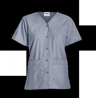 8232 Women s Snap Front V-Neck Sewn-down facing, set-in sleeves and four-inch side vents. Snap-front closure.