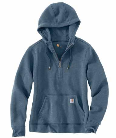 5-ounce, 73% cotton/27% polyester Half zip-front with attached threepiece hood Front pouch