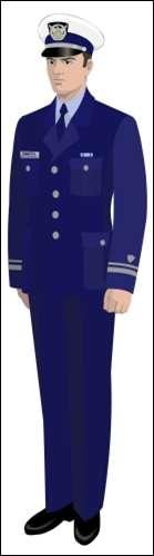 Service Dress Blue (SDB) Dress Blue coat, with silver buttons and dress blue pants Air Force style shirt with CG Blue tie Black socks and shoes Sleeve lace with sleeve shield Worn with