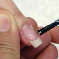 Tip Application on 10 nails with Brush-on Glue with Calcium. Shape the side of the nails to even. II.